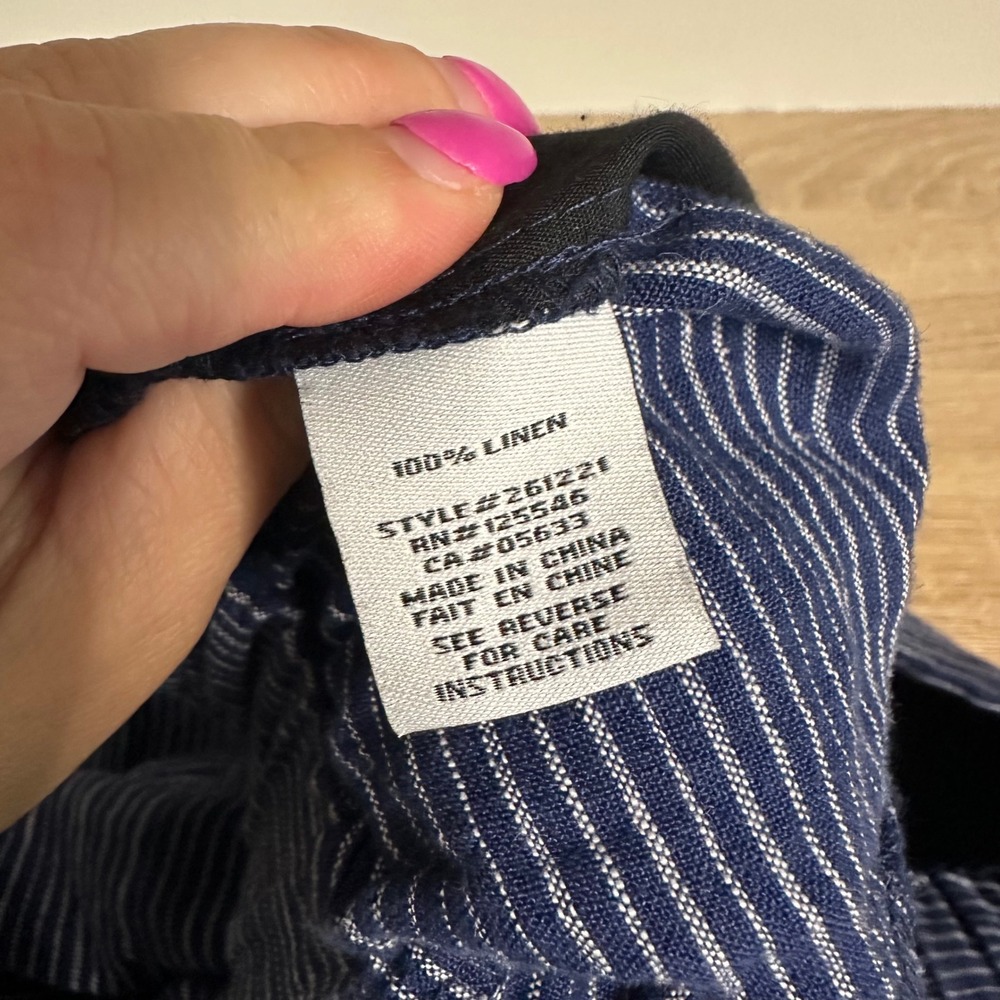 LIV by Habitat Clothes Pants Womens Large Blue Striped 100% Linen Wide Leg Crop - Picture 8 of 13